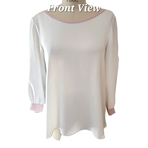 Flowy Pink and White Bow Top - size L - Picture 2 of 6